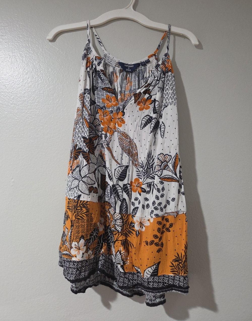 Superdry White and Orange Floral Spaghetti-Strap Mini Dress